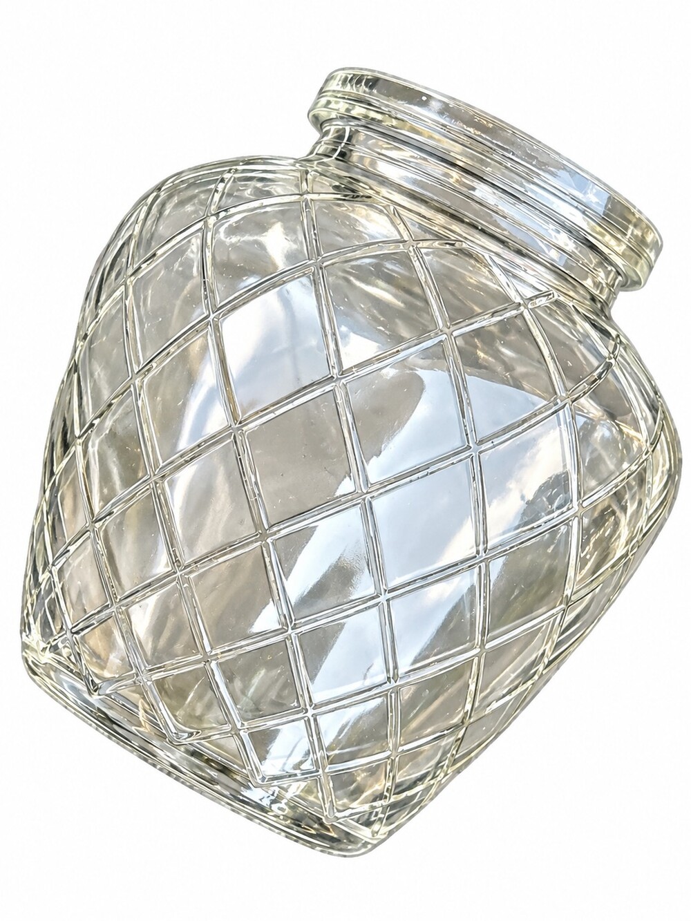 Vintage Art Deco Clear Glass Globe Shade with Diamond Lattice Pattern